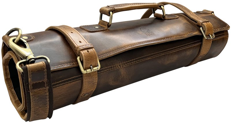Rustic Town Genuine Leather Chef Knife Roll All Purpose Chef Roll, Brown, L, Knives Organiser - Image 1